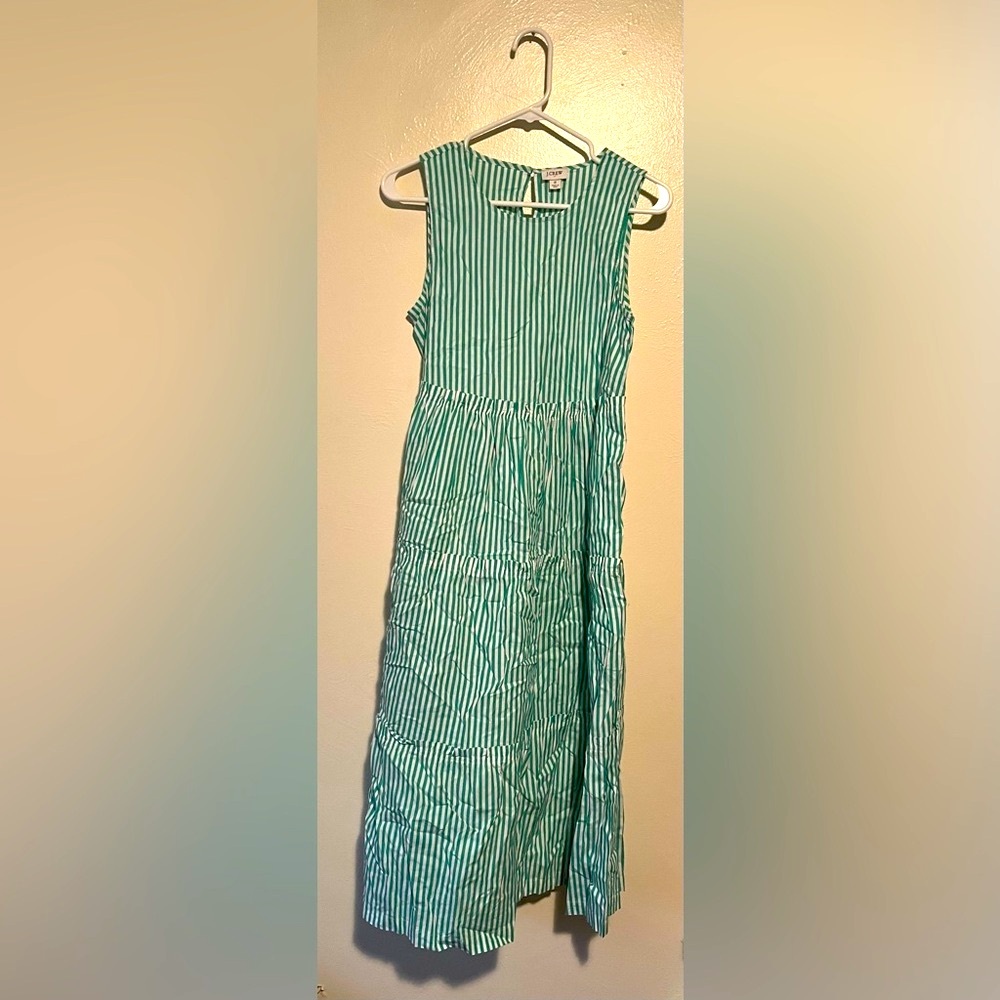 J. Crew Vertically Striped Green And White Dress